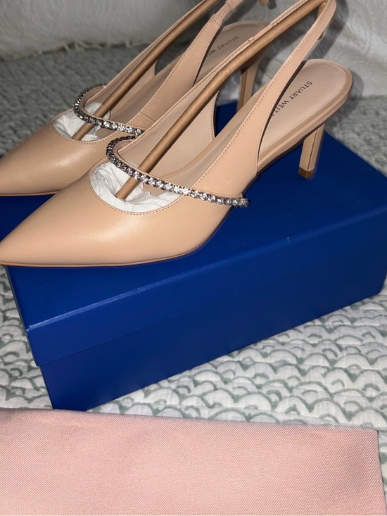 Stuart Weitzman Shoes - Stuart Weitzman Crystaline 75 Slingback Pumps in Golden Beige